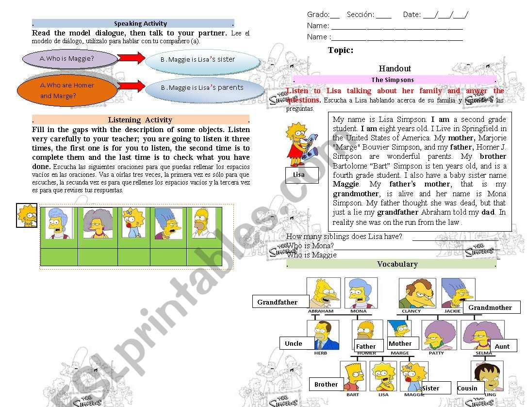 The Simpsons family (Vocabulary and Possesive)