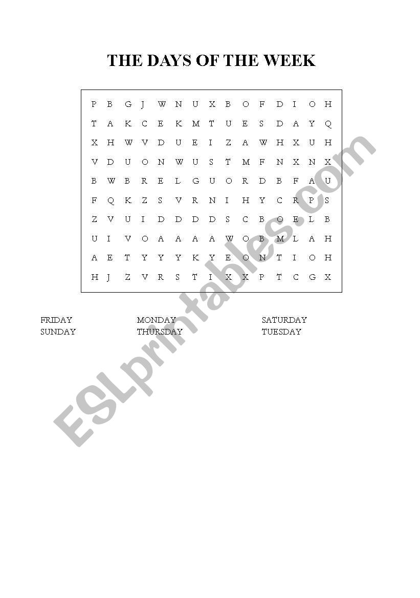 The days of the week worksheet