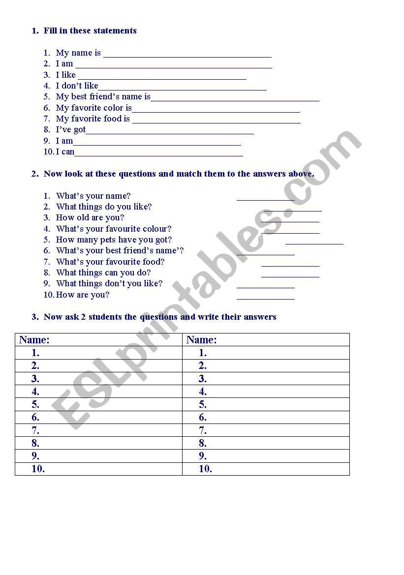 Questions worksheet