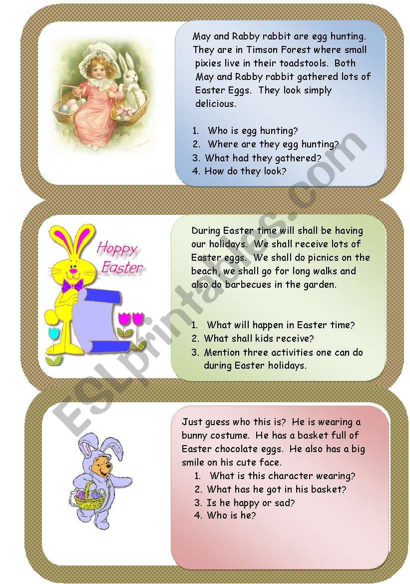 Easter mini comprehensions worksheet