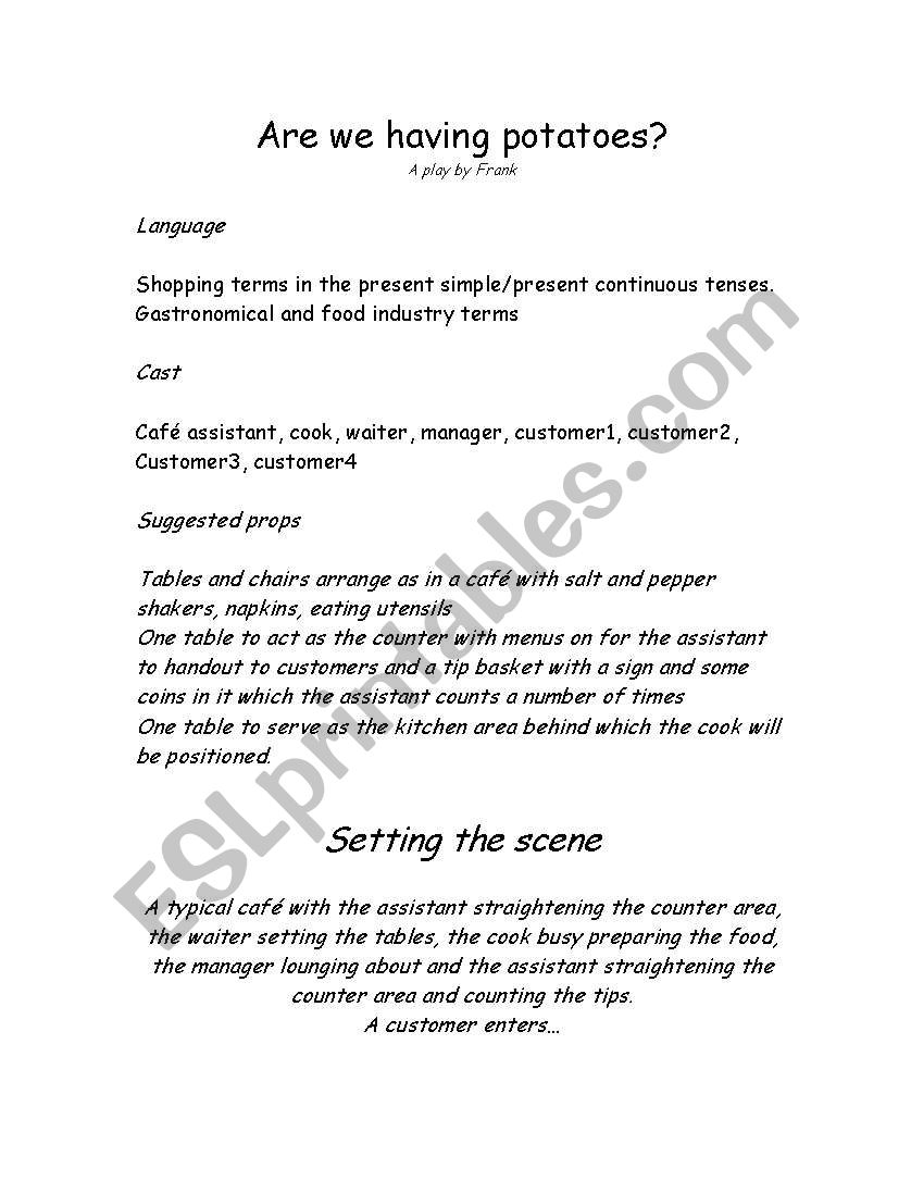 Are we having potatoes? worksheet