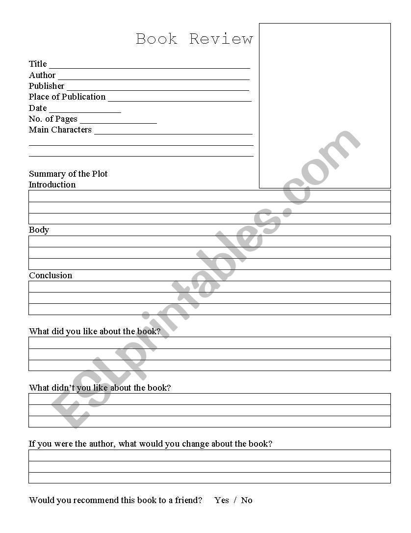 Book Review worksheet