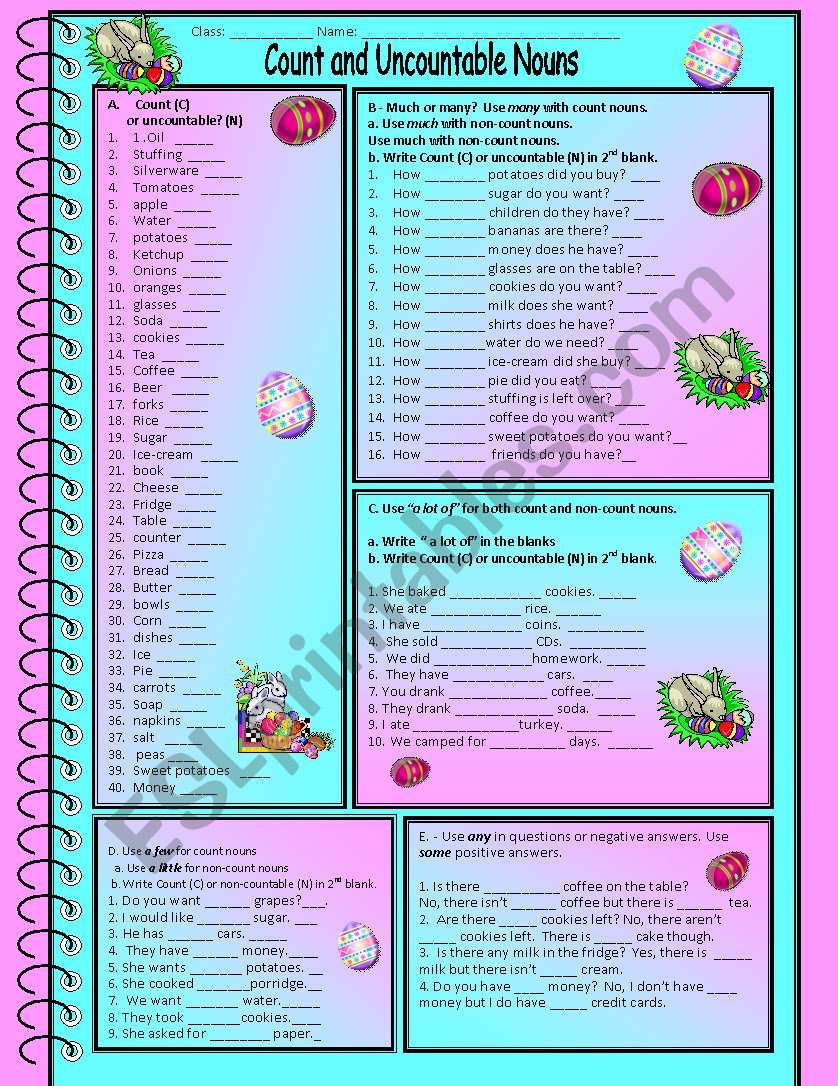 Count and Uncountable Nouns worksheet