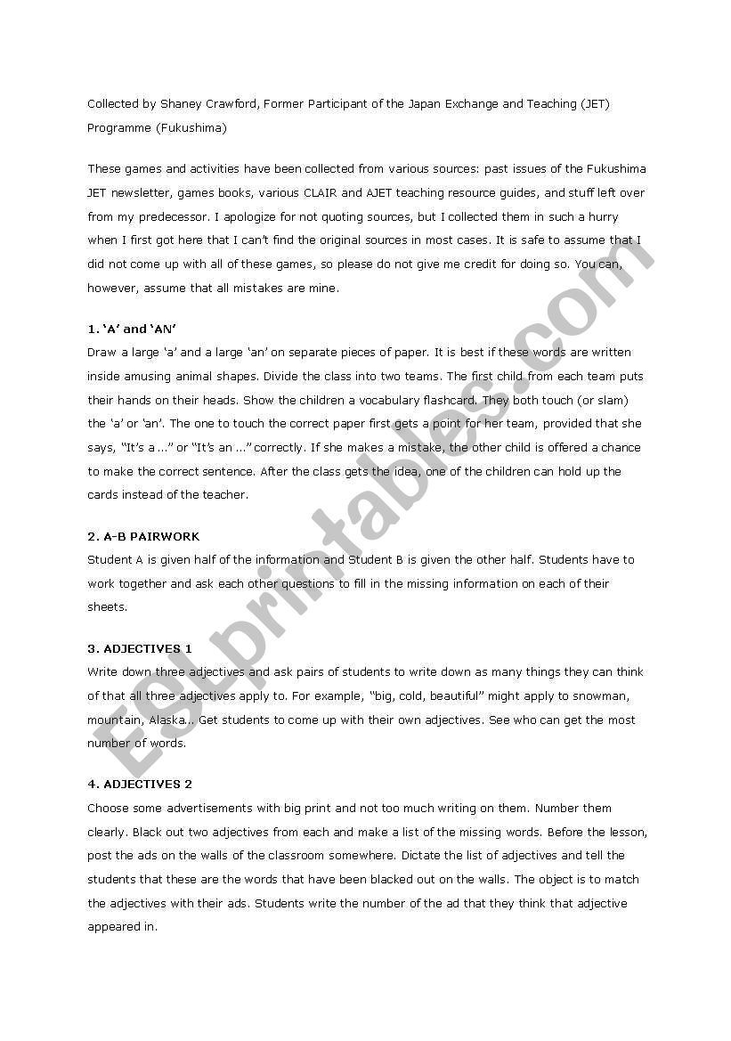 ACTIVITIES AND GAMES worksheet