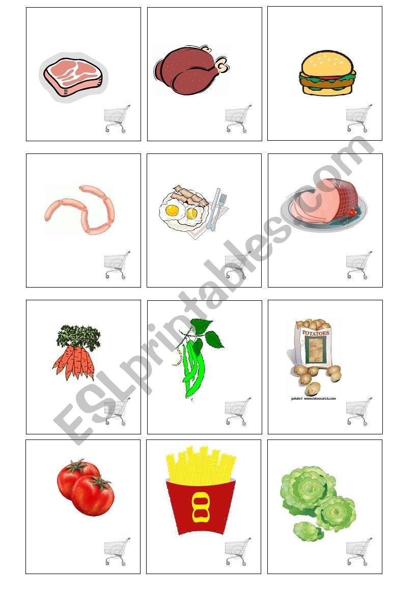 Food and drinks Cards game (part one)