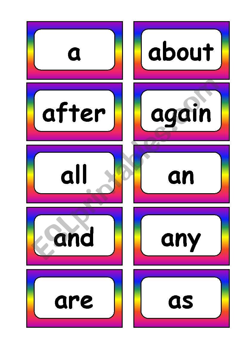 10 pages of Sight Word Flash Cards