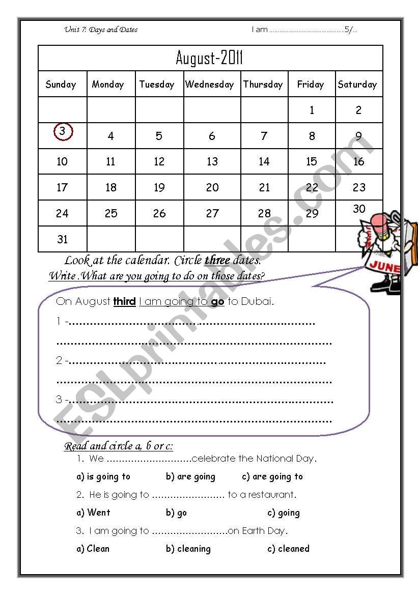 calendar worksheet