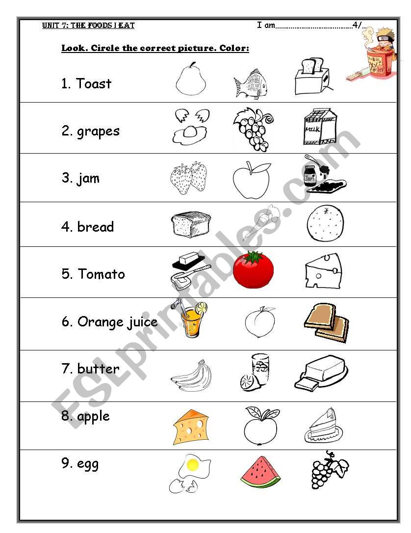 food worksheet