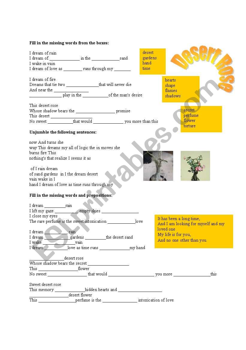 Desert Rose by Sting worksheet