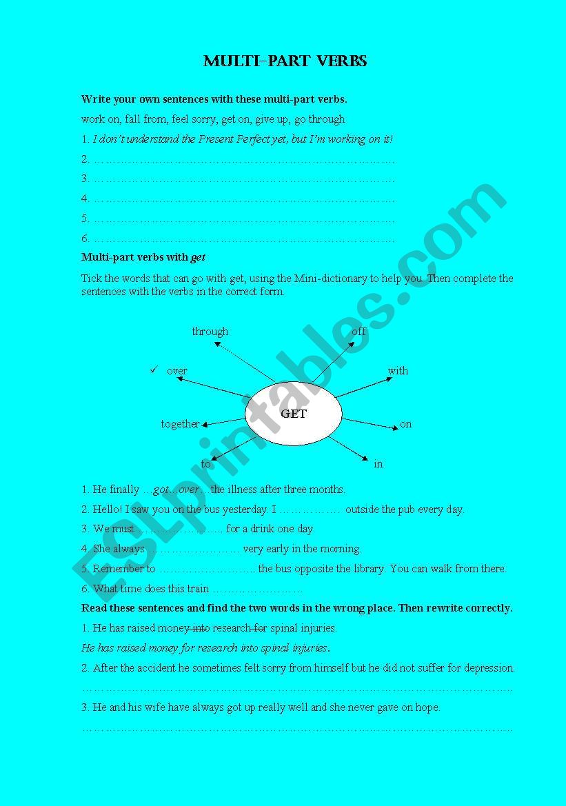 Multi-part verbs worksheet