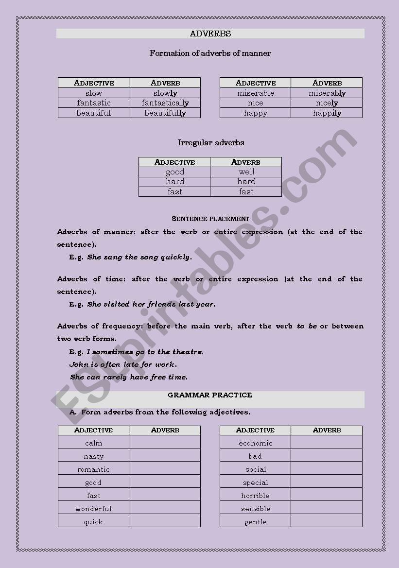 ADVERBS worksheet