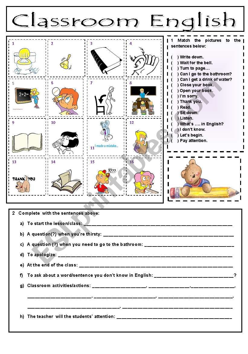 Classroom English ESL Worksheet By Suheiser