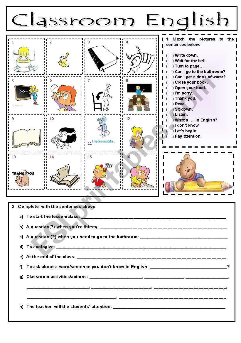 classroom english worksheet