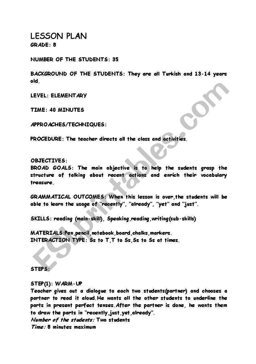 lesson plan warm up-presentation-practise-production