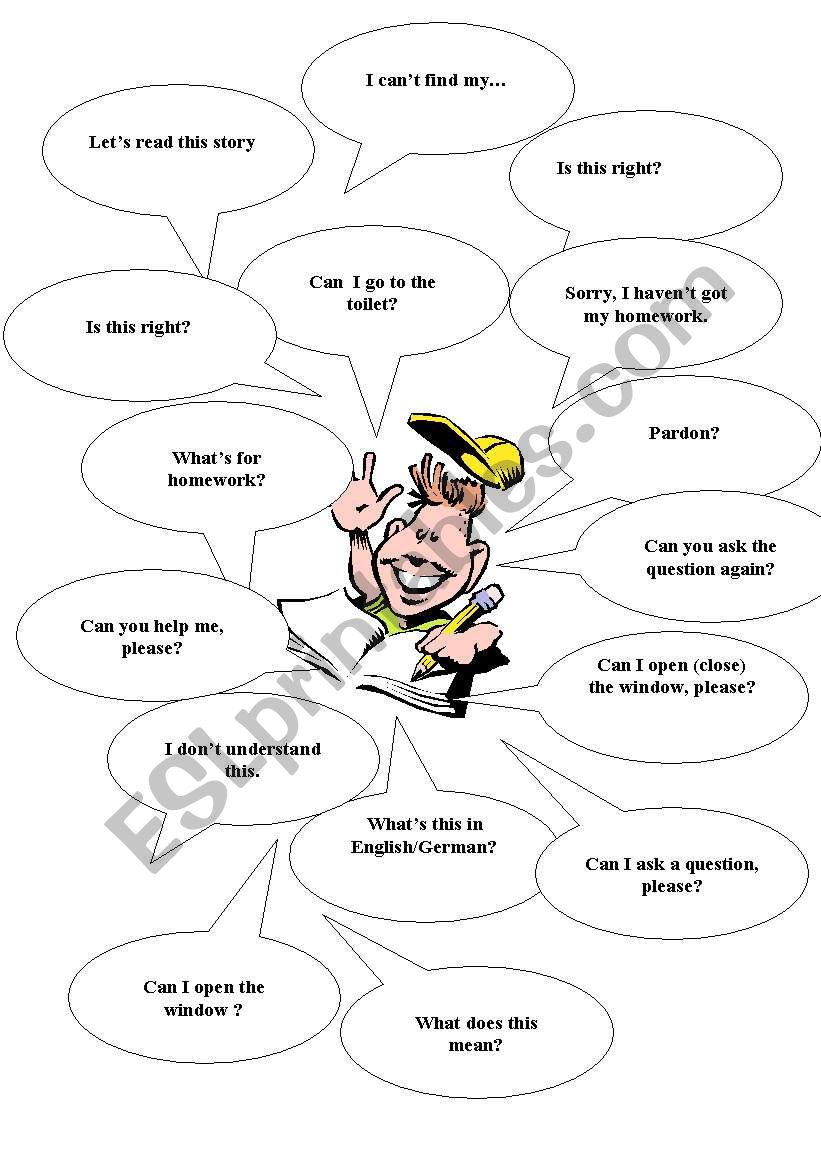 classroom phrases (pupil) worksheet