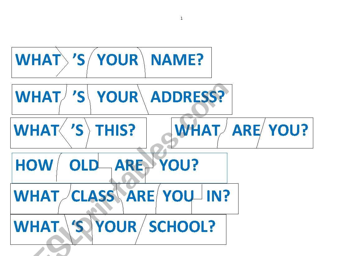 QUESTIONS PUZZLE worksheet