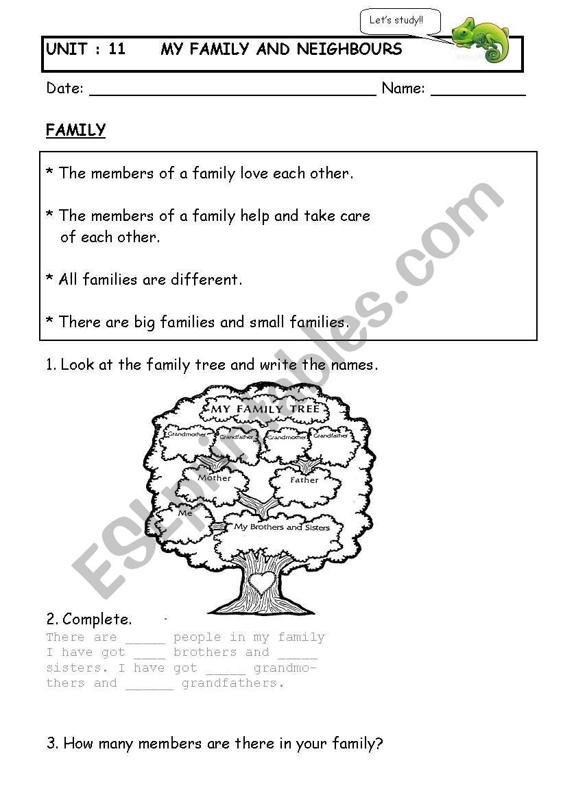 family and neighbours worksheet