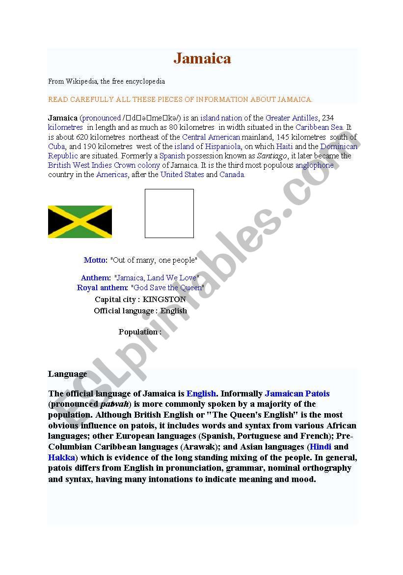 JAMAICA worksheet