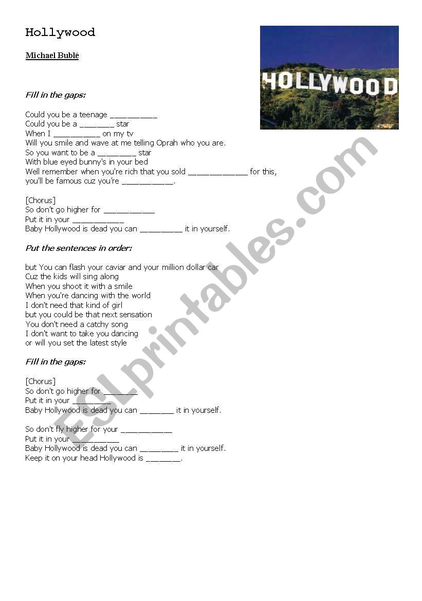 Hollywood - Michael BublÃ© worksheet
