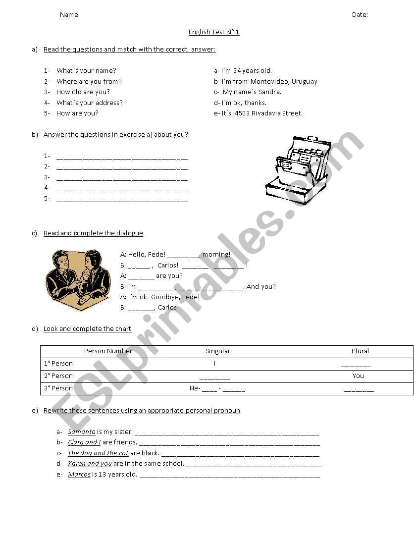 Diagnostic test for 1st year students