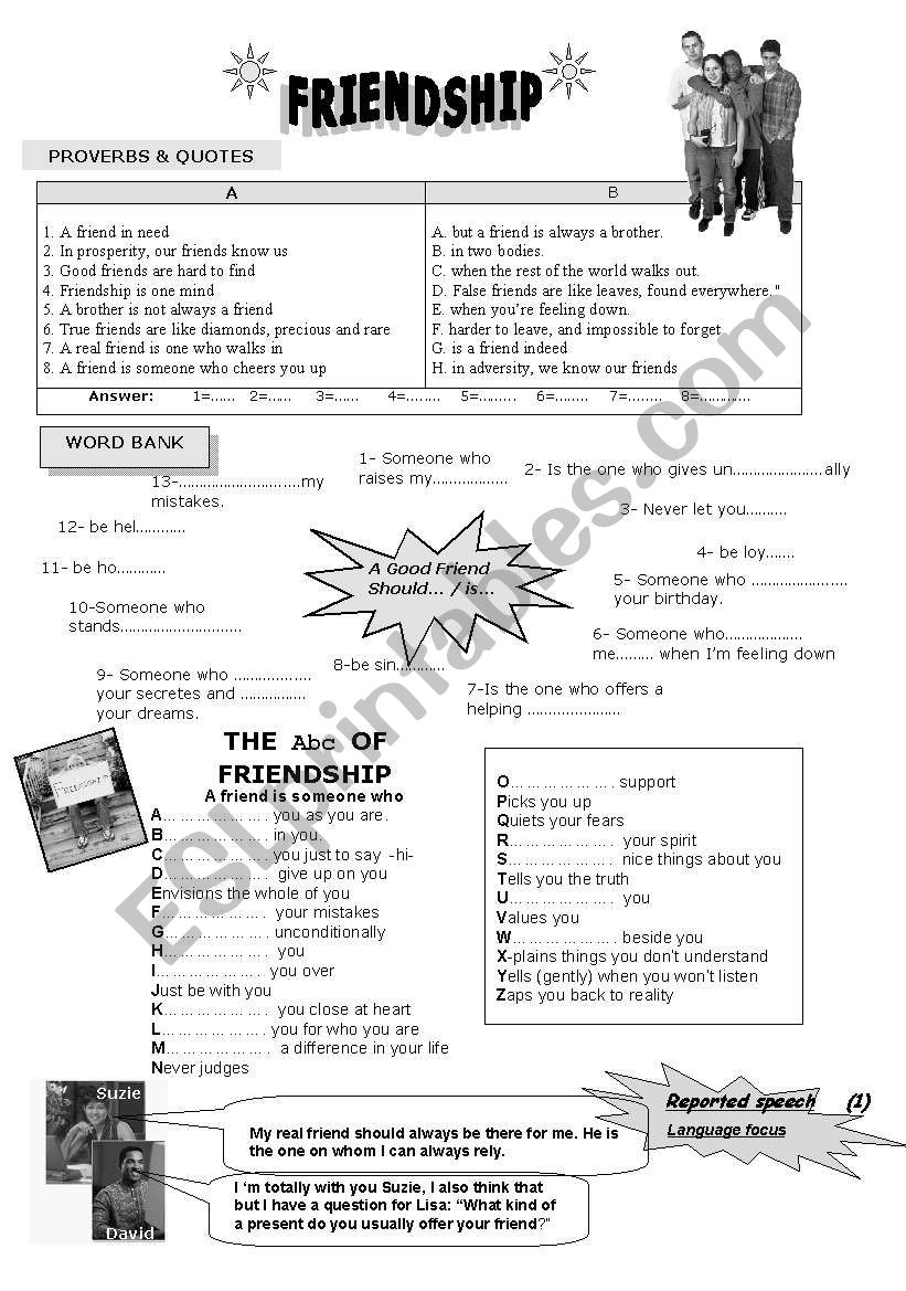 friendship worksheet