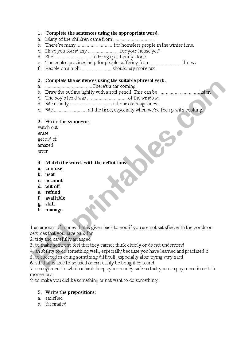 phrasal verbs and vocabulary worksheet