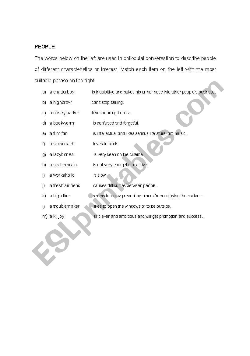 vocabulary to describe people worksheet