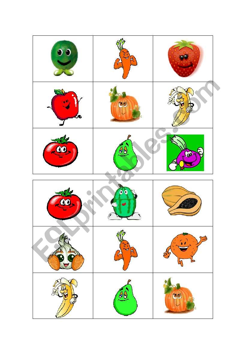 Fruits and Vegetables - Bingo worksheet
