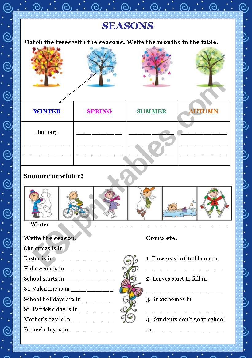 SEASONS - Exercices worksheet