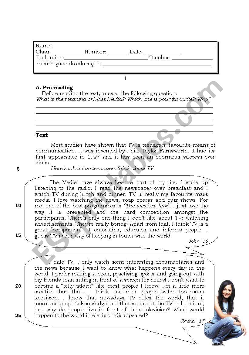 Test TV worksheet