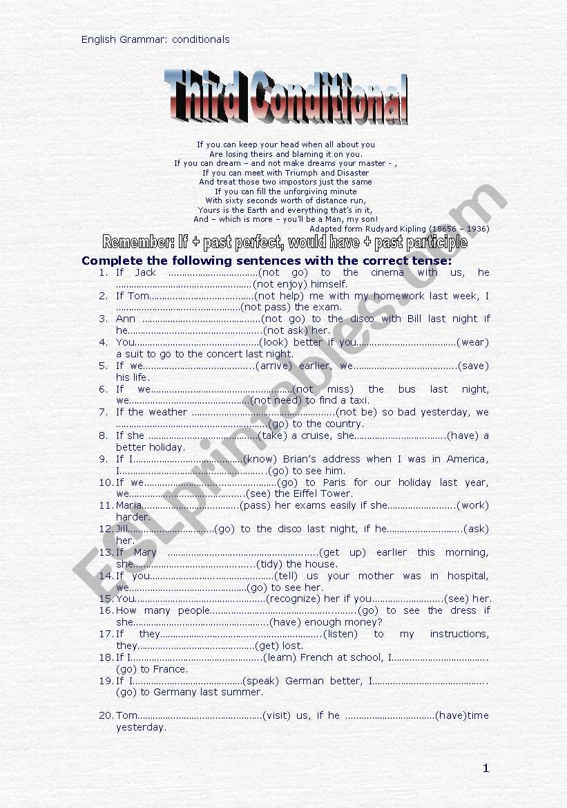 Third conditional worksheet