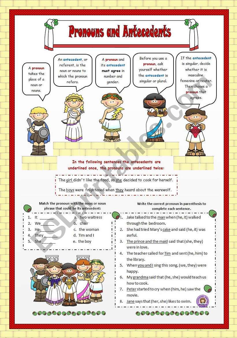 Pronouns And Antecedents Worksheet