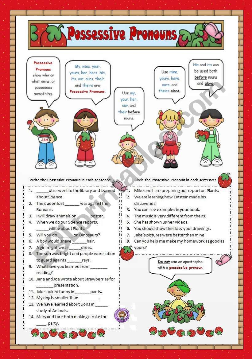 Personal Pronouns And Possessive Pronouns Worksheets