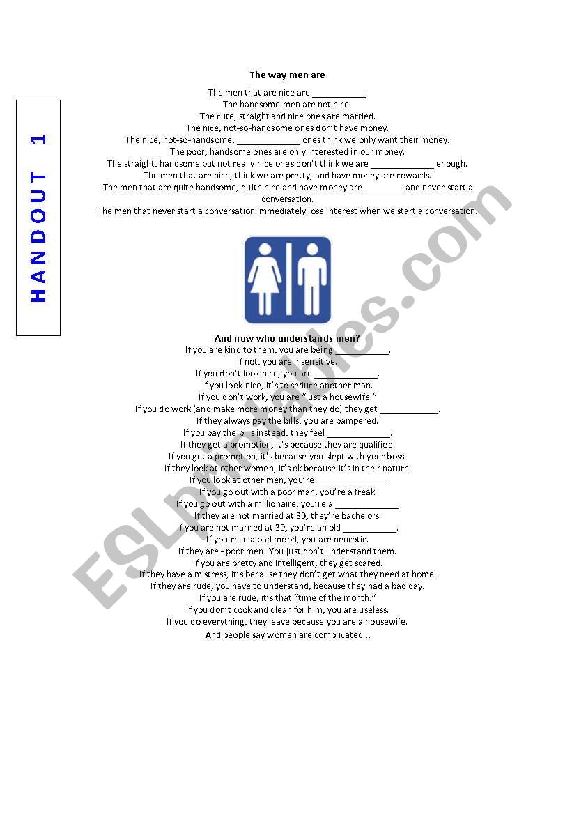 Who understands men? worksheet