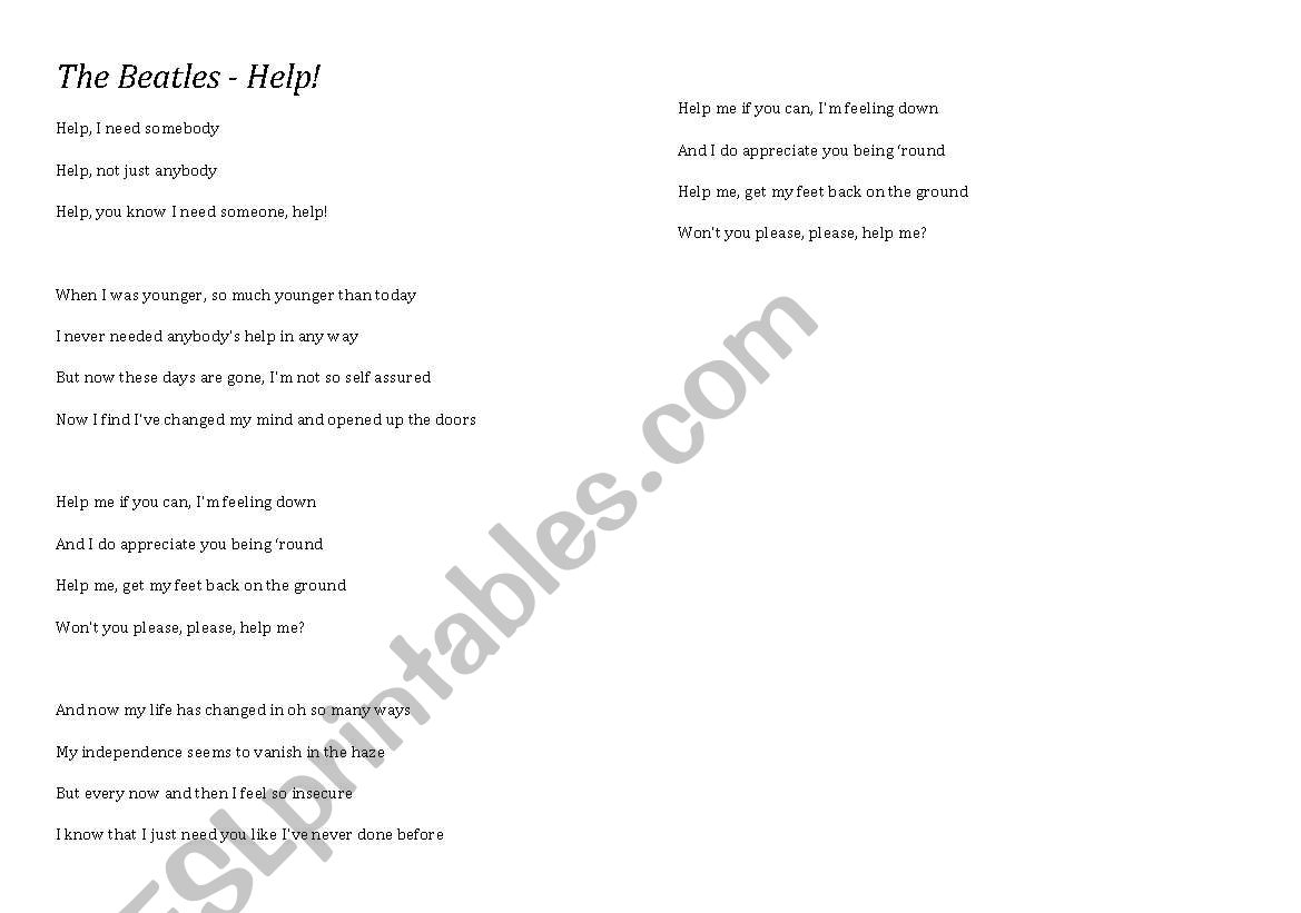 Help   - The beatles worksheet