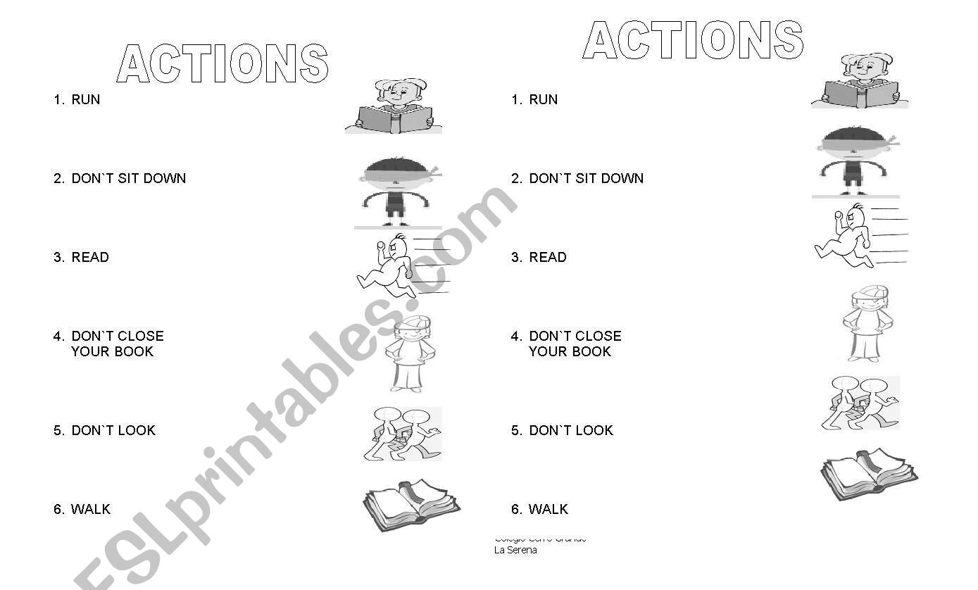 Actions in the classroom worksheet