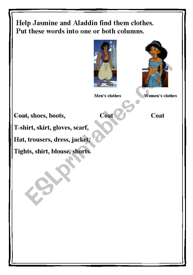 clothes worksheet