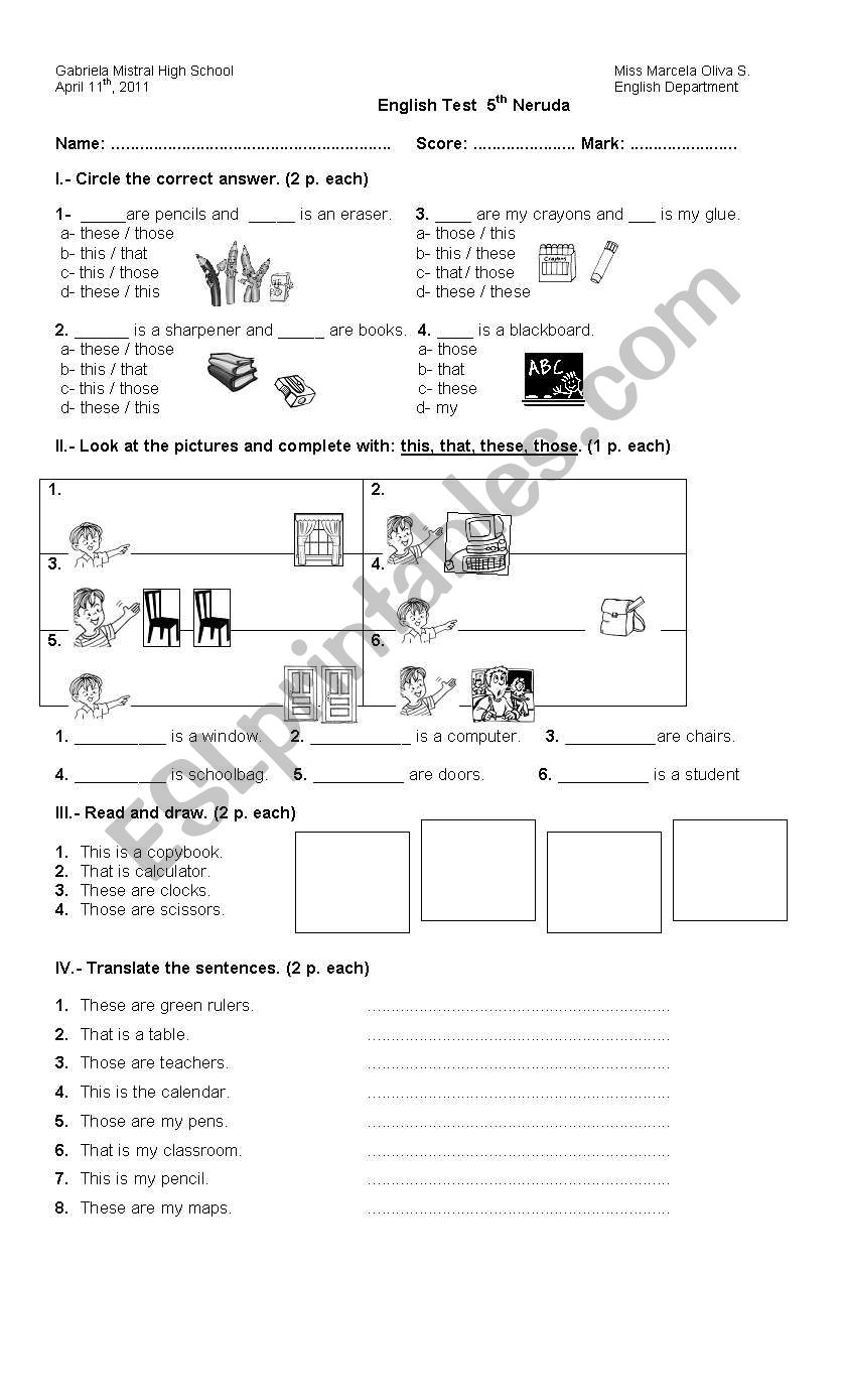 Demonstratives worksheet