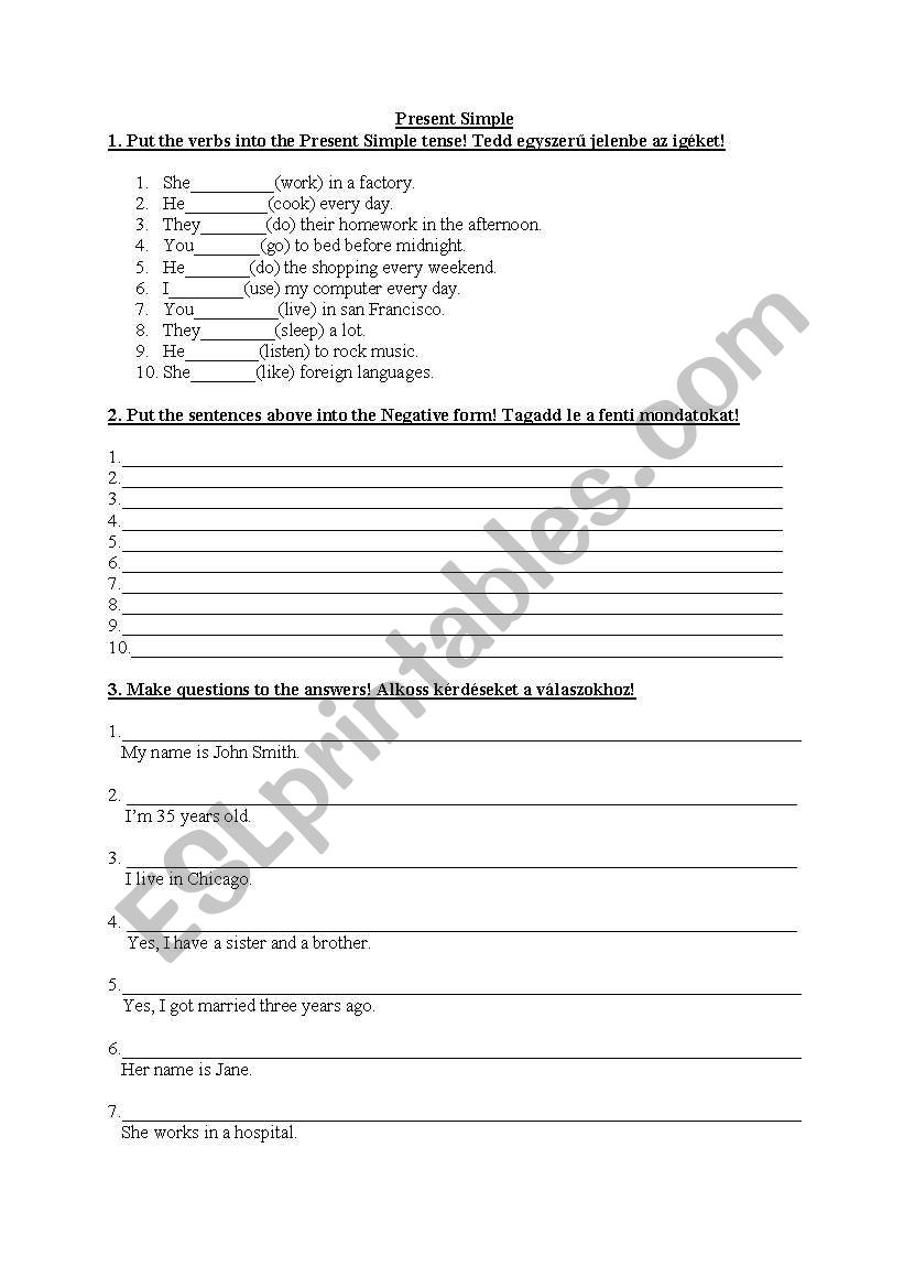 Present Simple 2 worksheet