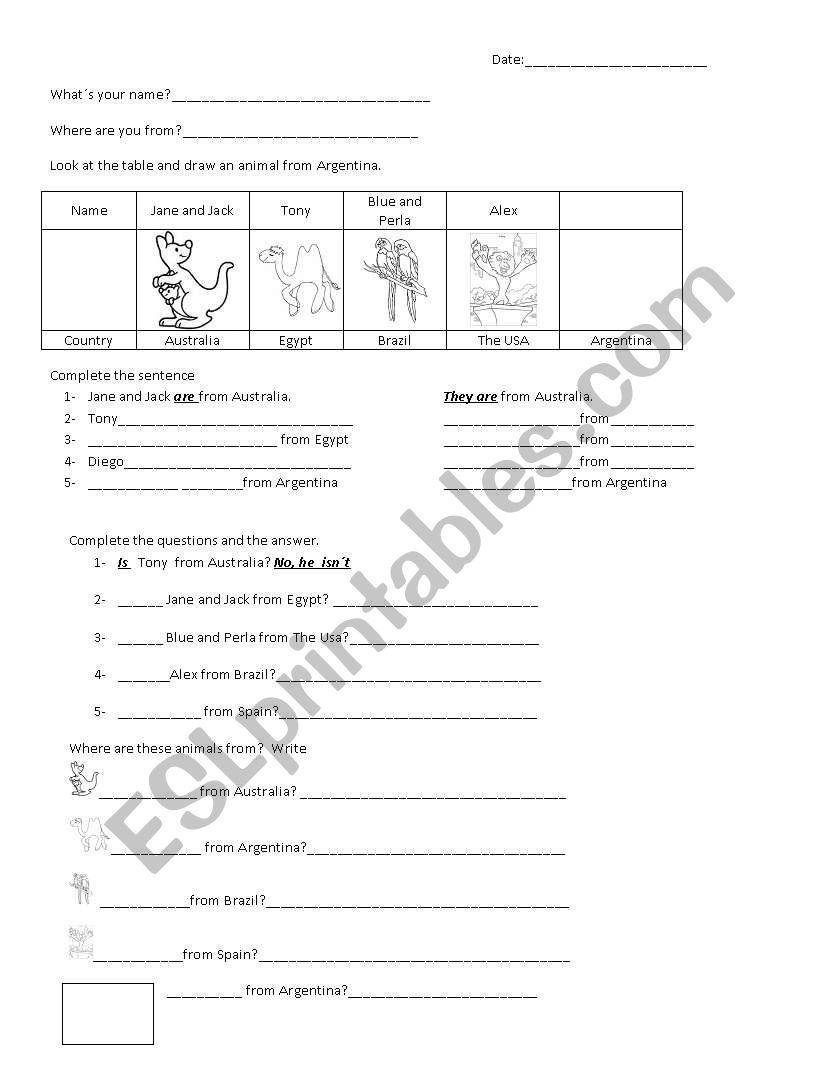 Where are you from? worksheet