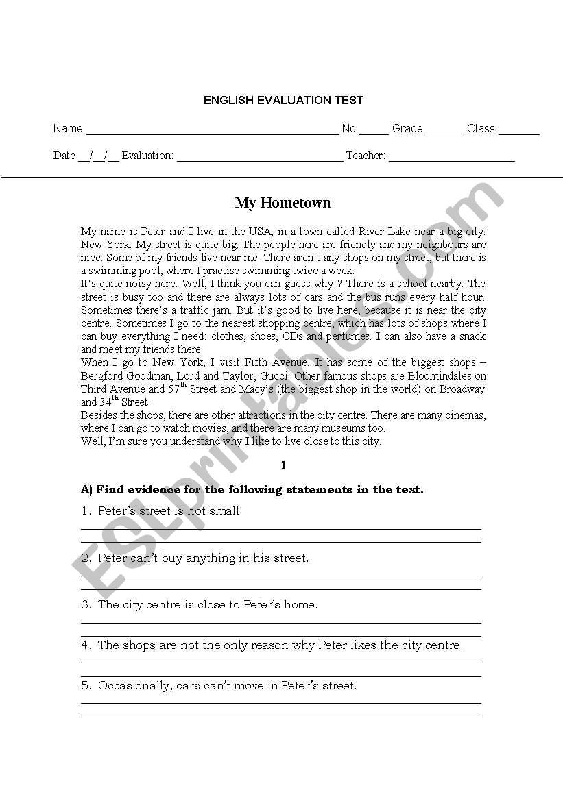 My Hometown worksheet