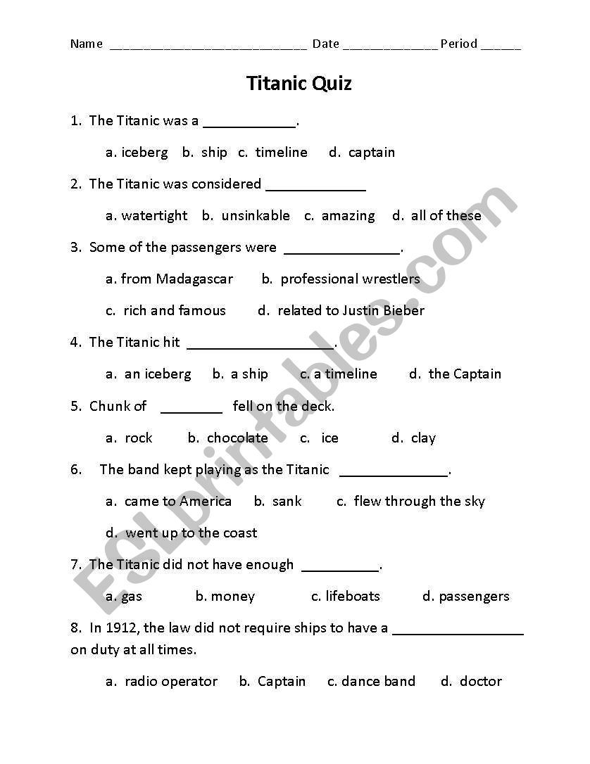 Titanic Quiz worksheet