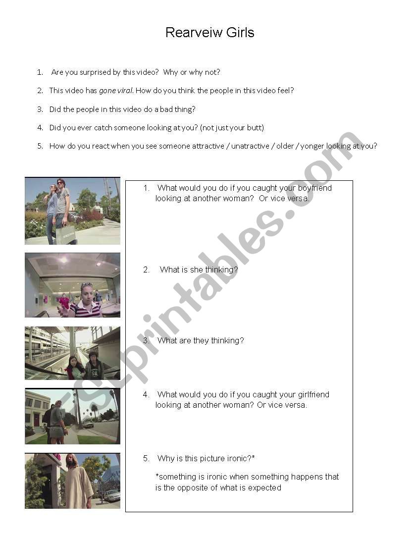 Rear view girls worksheet