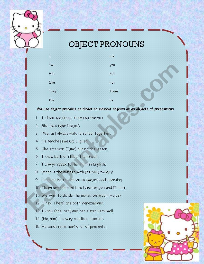 Object Pronoun worksheet