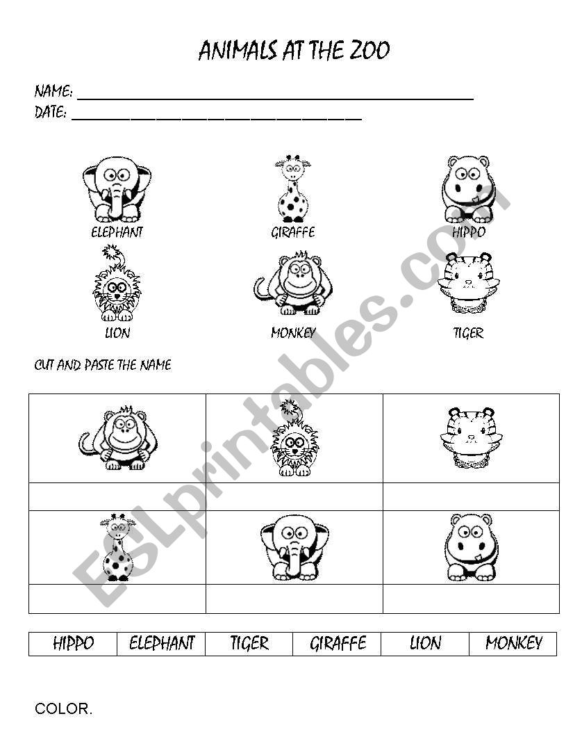 ANIMALS AT THE ZOO worksheet