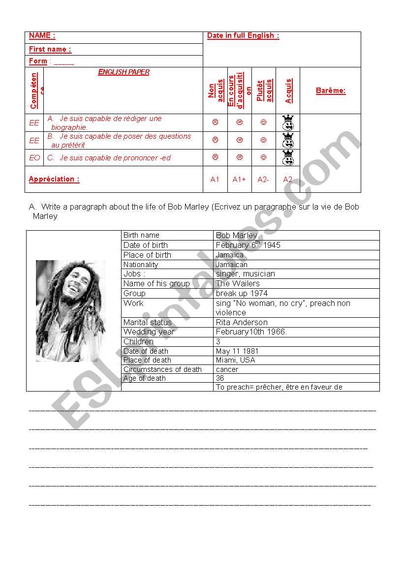 bob marley biography essay