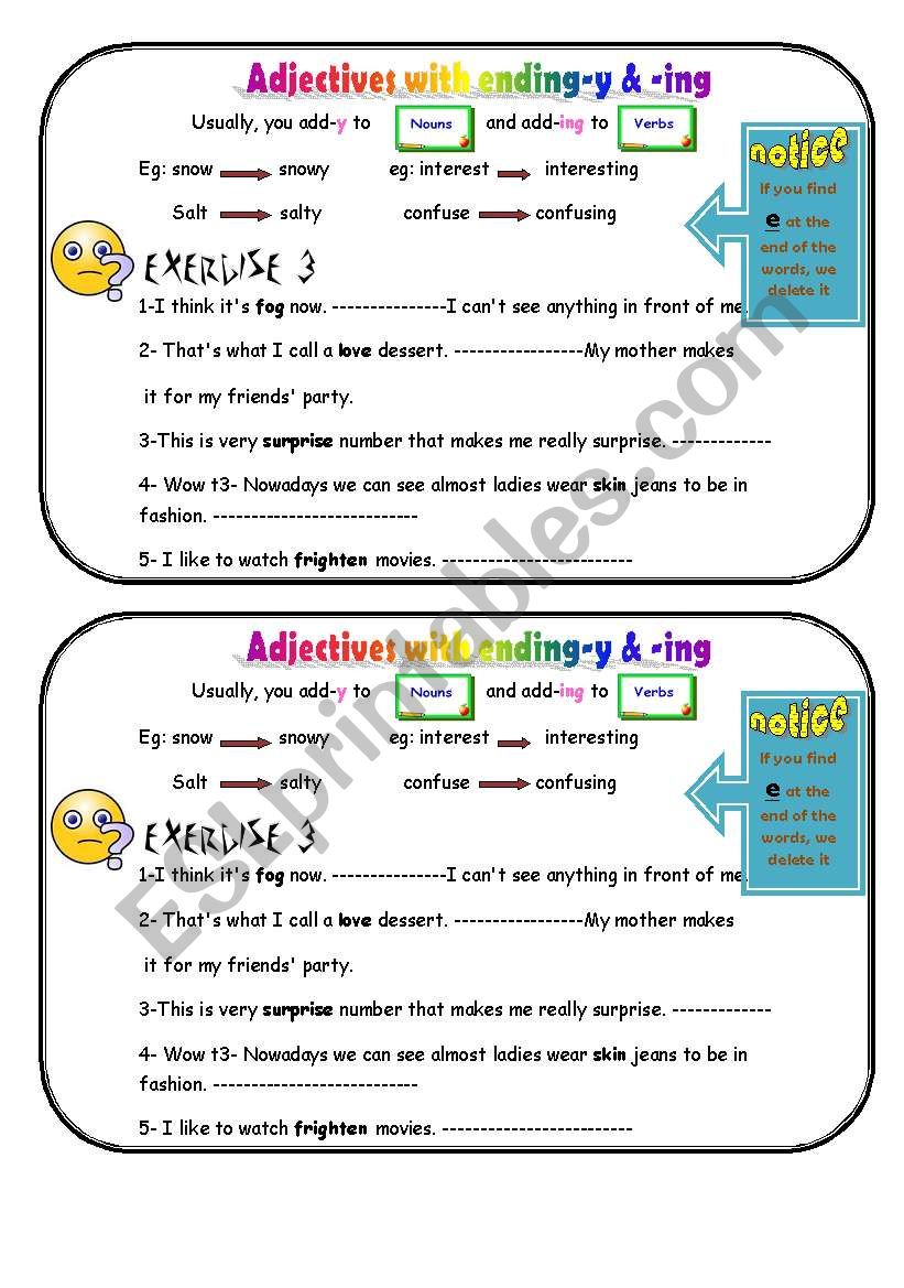 Adjectives Ending y Ing ESL Worksheet By Rooo7y