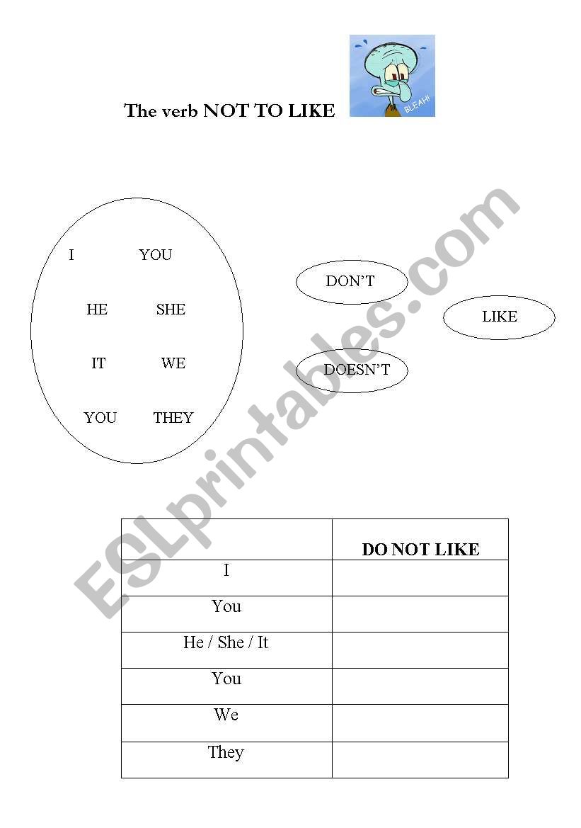 NOT TO LIKE worksheet