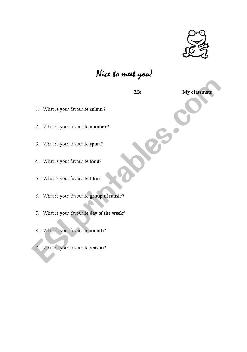 Nice to meet you! worksheet