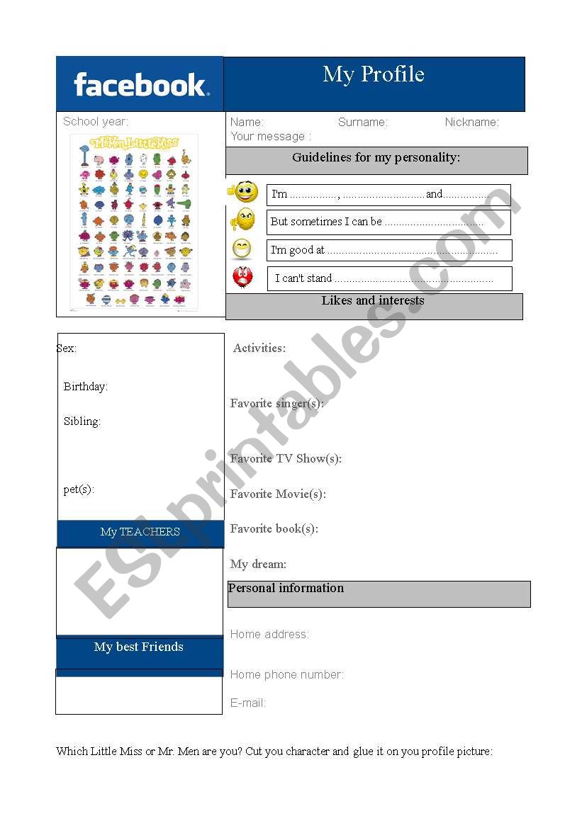 Facebook persentation worksheet